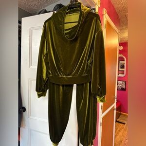 Olive Green Velvet Jumpsuit, NEW